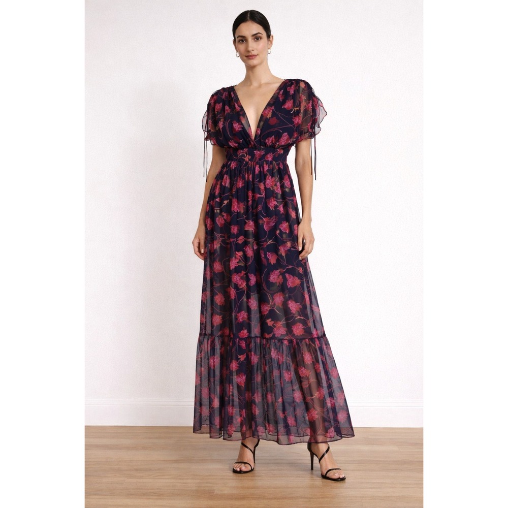 Clara Fontenelle Black Sheer Floral Maxi Dress Size S Romantic‎ Whimsigoth